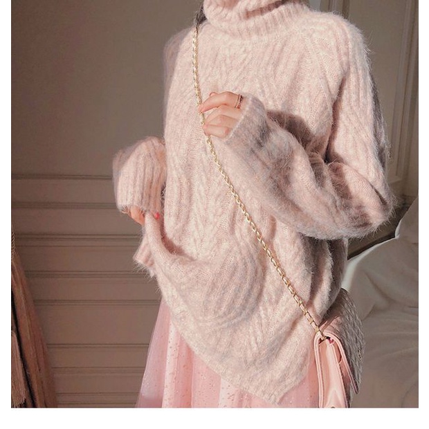 Áo Sweater Dệt Kim Cổ Lọ Tay Dài Dáng Rộng Thời Trang Mùa Đông Hàn Quốc Cho Nữ