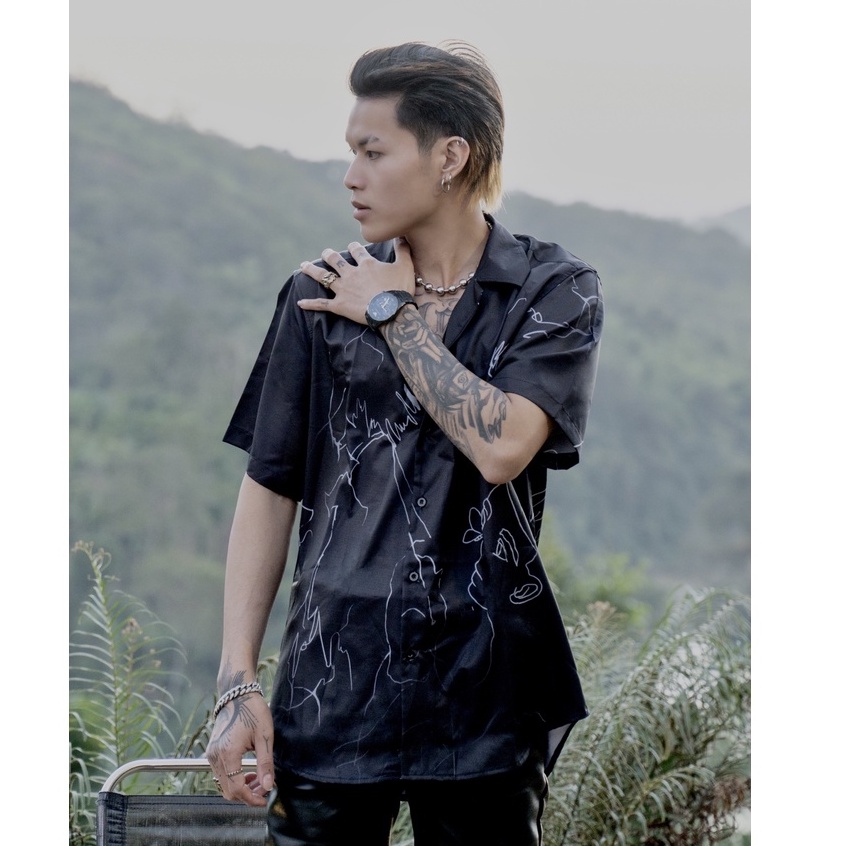 Áo sơ mi tay ngăn nam nữ Human Boiz áo sơ mi nam nữ tay lỡ form rộng unisex