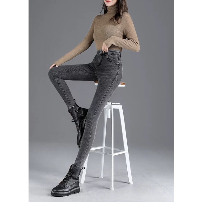 Quần Jean Nữ LULIIJEANS Lưng Cao, Skinny Ôm Co Giãn Chất Đẹp Ống Đứng Lai Cuốn Cạp Cao Trơn Dài Basic | BigBuy360 - bigbuy360.vn