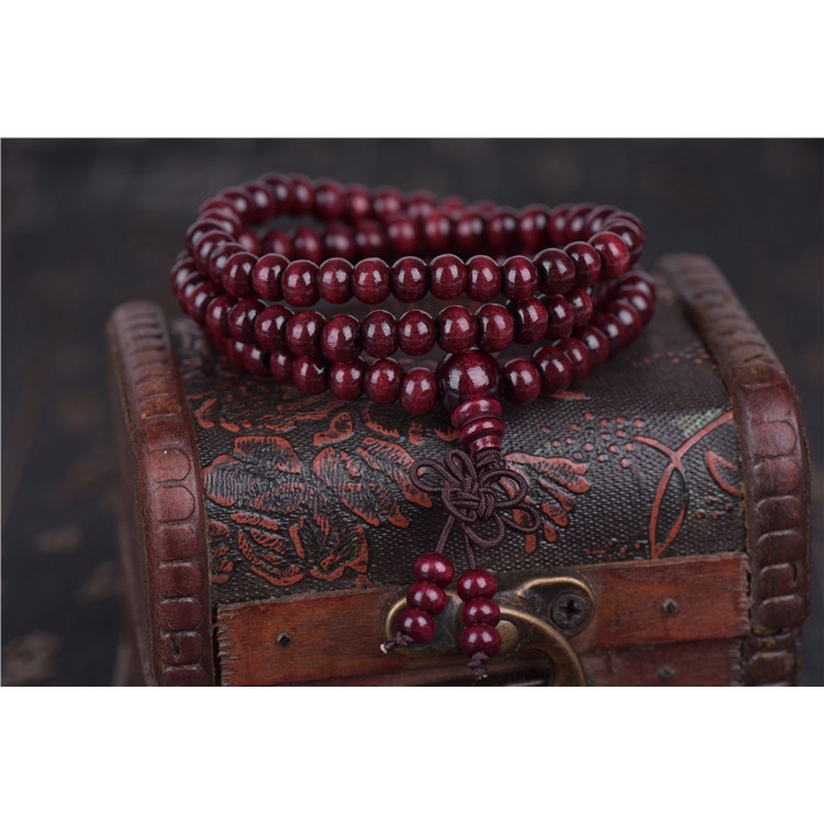 Vòng Tay Chuỗi 108 Hạt Gỗ Đàn Hương Đỏ May Mắn Đường Kính 6mm Thời Trang Cho Nam Và Nữ