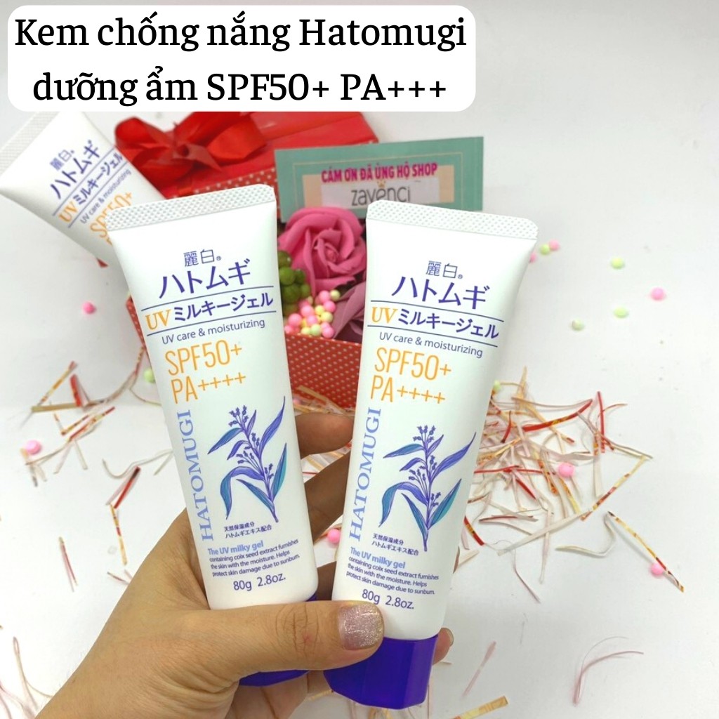 Kem chống nắng HATOMUGI dưỡng ẩm da nâng tông từ hạt ý dĩ SPF50+ PA+++ 85g - Zavenci