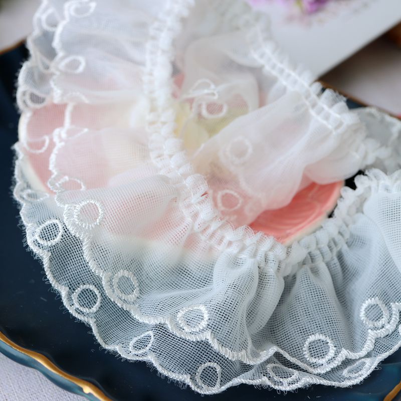 Cuộn Dây Ren Hai Lớp Hình Tròn 5.5cm * 1m Dùng Thêu Trang Trí Đầm Handmade Diy