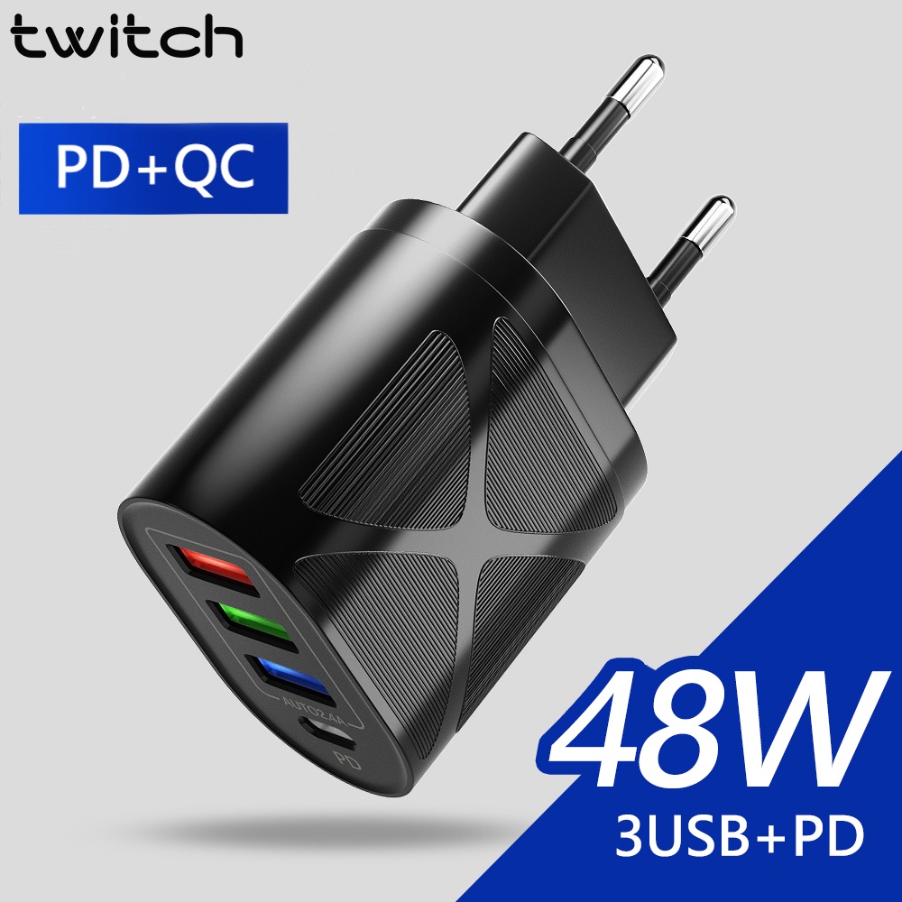 Củ sạc nhanh Twitch 48W QC 3.0 Type C PD 3 cổng USB