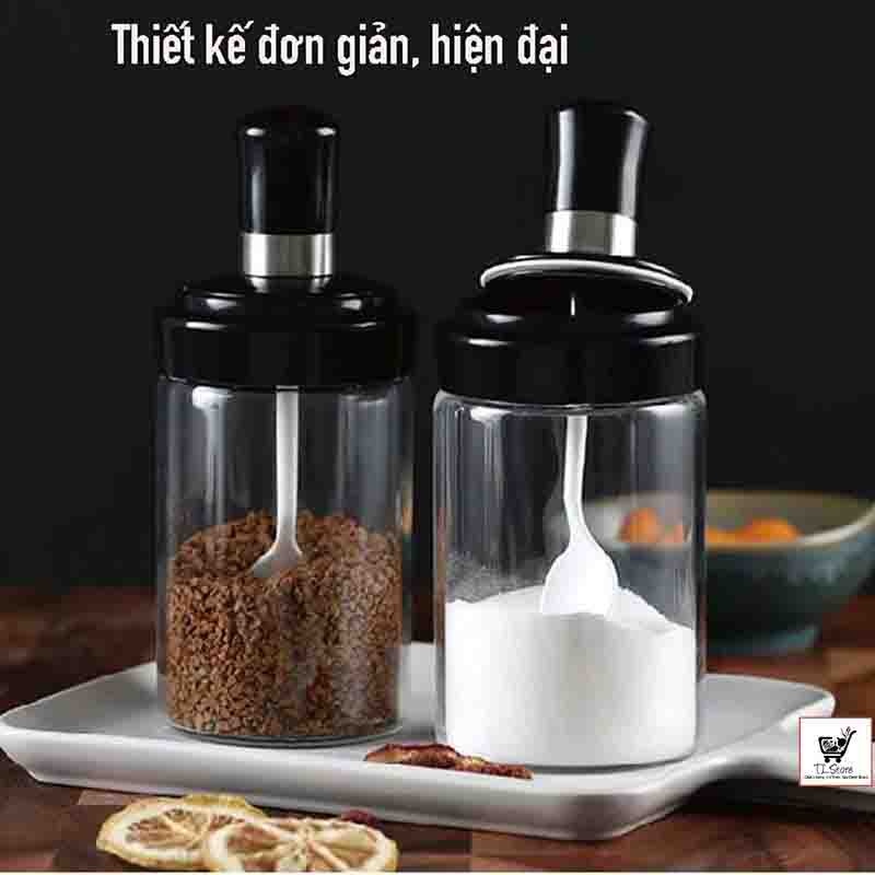 Lọ đựng gia vị thủy tinh cao cấp kèm thìa tiện lợi - Hũ đựng gia vị, nước mắm ,hạt nêm kèm thìa