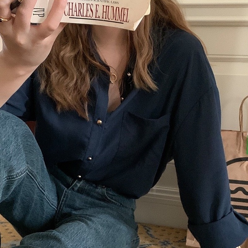 Áo Sơ Mi Tay Dài Cài Nút Vàng Thời Trang Hàn Quốc 21903