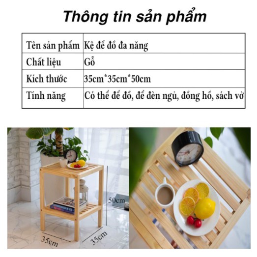 [GỖ XỊN] Kệ gỗ đầu giường |Tủ tab đầu giường gỗ thông 2 tầng cao cấp - lắp ráp cực dễ dàng, decor phòng | KT: 35x35x50cm