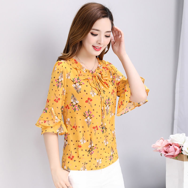 Áo Sơ Mi Chiffon Tay Lửng Họa Tiết Hoa Thời Trang Mùa Hè Hàng Mới Dành Cho Nữ