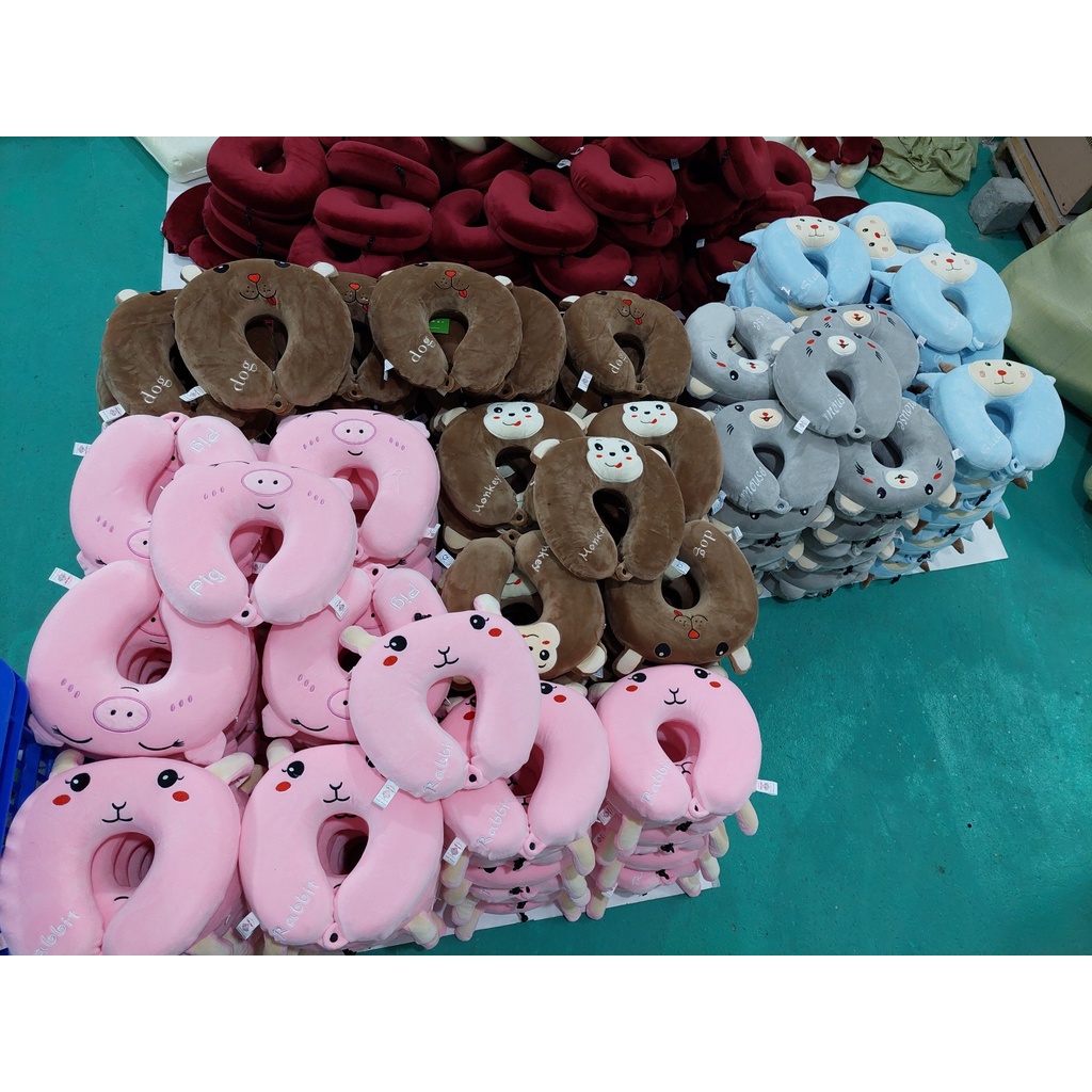 Gối Vòng Cổ Chữ U Cao Su Non có Thêu Hình Thú Đáng Yêu Cho Văn Phòng, Tàu Xe, Máy Bay, Người Đau Mỏi Vai Gáy