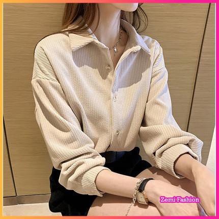 Áo Sơ Mi Nữ, Áo Chất Vải Nhung Dài Tay Cổ Bẻ Form Dài Rộng Thích Hợp Mùa Thu Đông