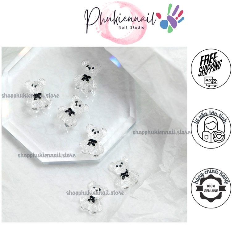 Charm gấu trong suốt siêu hot làm nail gắn móng