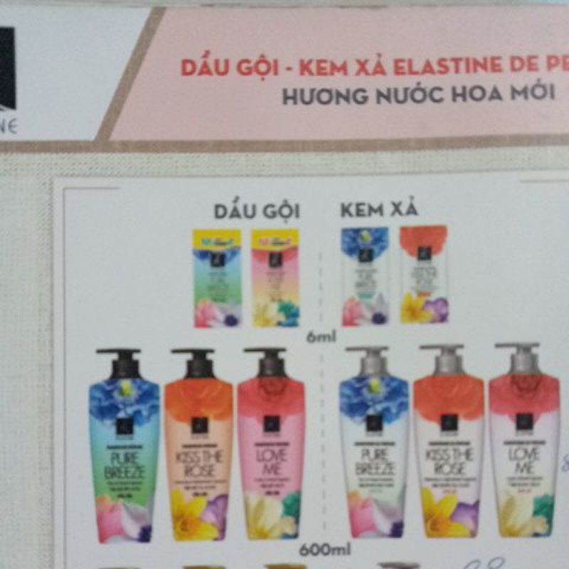 Dầu gội dầu xả ELASTINE 600ml Love me, kiss the rose, pure breeze