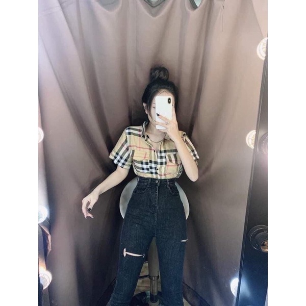 Áo sơ mi caro tay ngắn nữ <52kg
