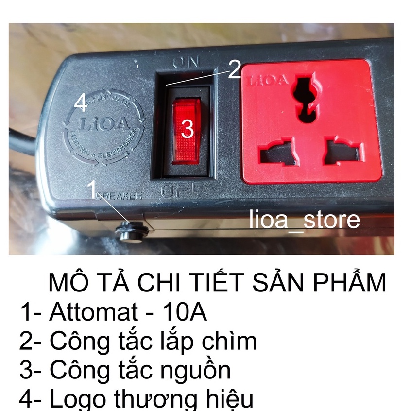 Ổ cắm dân dụng 3ĐN chống giật Lioa 3D33NCG( dây nguồn 3m)