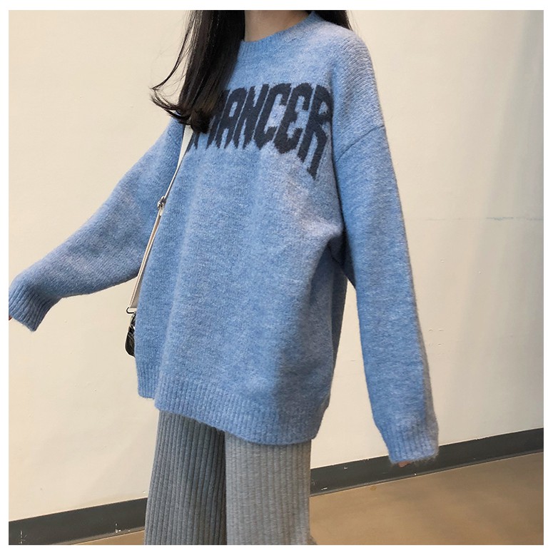 Áo len ulzzang dáng rộng tay xuông màu xanh dương