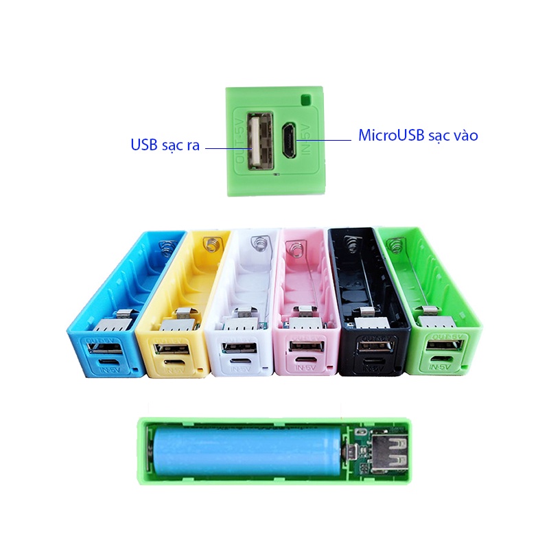 Mạch sạc dự phòng Mini 1A + Box Vuông 1 cell pin 18650 không hàn PWB101 - KHÔNG CÓ PIN