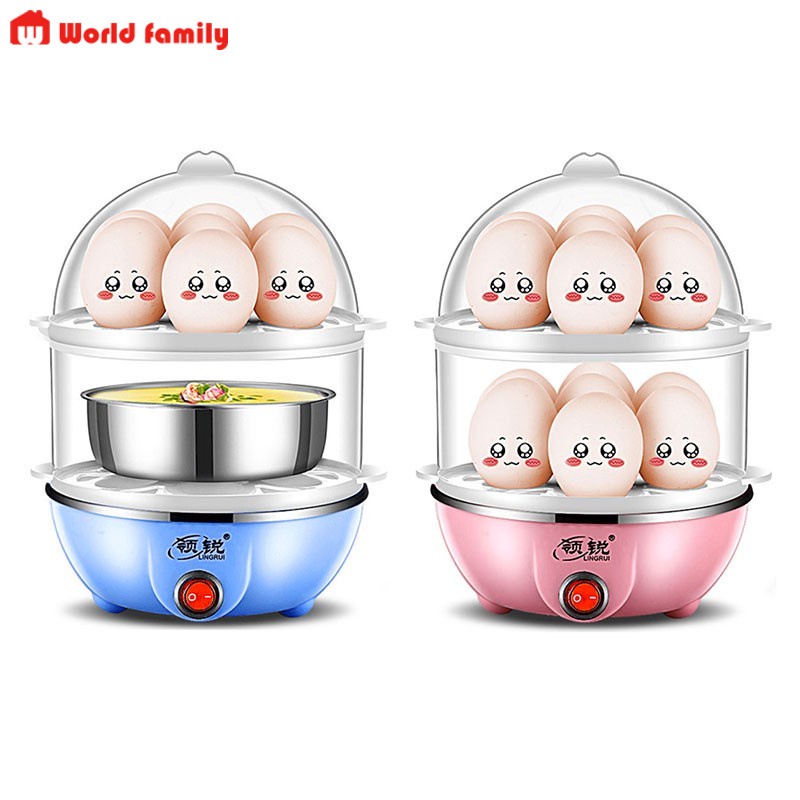 Nồi hấp trứng Lingrui mini đa chức năng nồi hấp bằng thép không gỉ 2 tầng dụng cụ gia dụng làm đồ ăn sáng