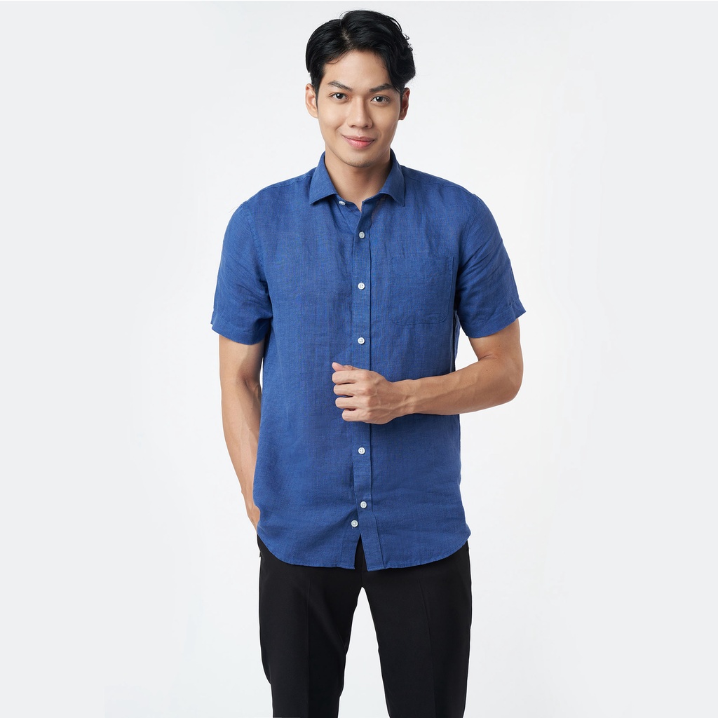 Ninomaxx Áo sơ mi Linen Basic nam tay ngắn 2203043