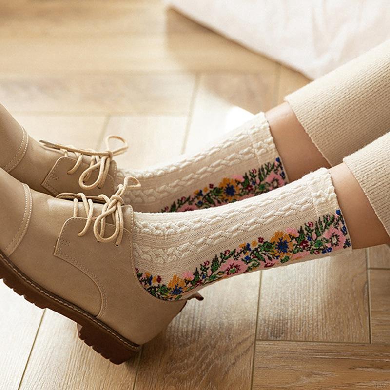 Vớ cotton cổ cao họa tiết thổ cẩm nhiều màu sắc xinh xắn dễ thương