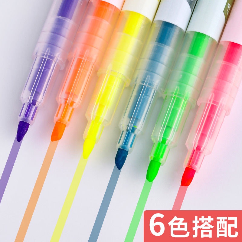 Bộ Bút Đánh Dấu Hai Đầu 6 Màu Sắc Tiện Lợi Dành Cho Học Sinh