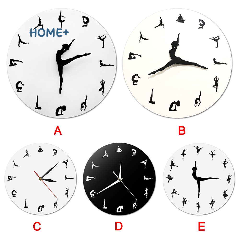 Yoga Postures Wall Clock Fitness Flexible Girl Silent Modern Clock Home Office Decor @vn