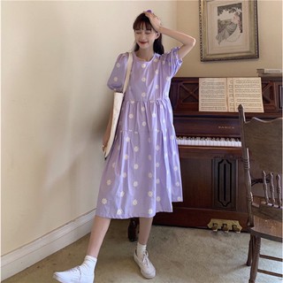 Váy babydoll tím hoạ tiết hoa cúc dễ thương