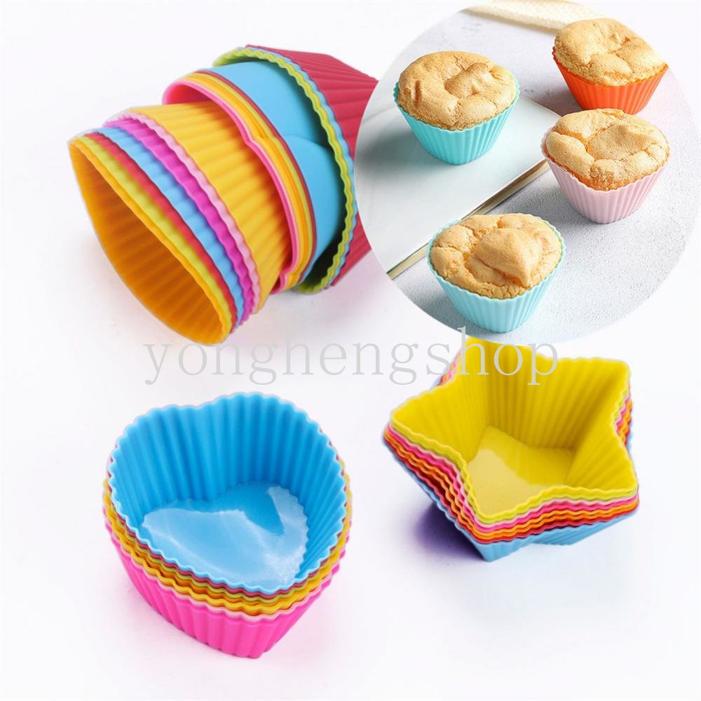 1 Khuôn Làm Bánh Hình Tròn / Ngôi Sao / Trái Tim / Hoa Chất Liệu Silicone Chống Dính Có Thể Tái Sử