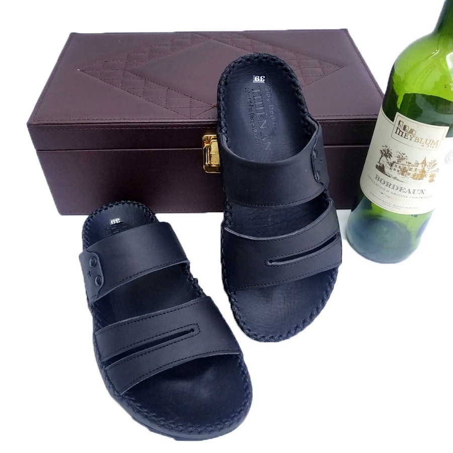 Dép da nam quai ngang MABLACKA thời trang nam cao cấp D75