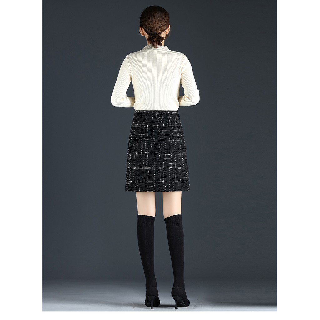 Chân váy ngắn dáng chữ A hot trend Eva design , chất vải dạ tweed màu đen kẻ sọc có quần trong siêu xinh