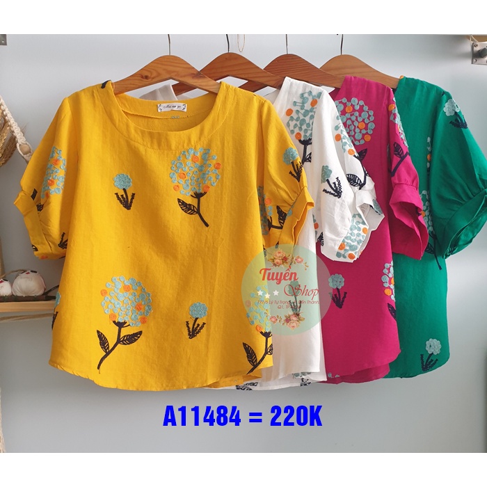 👕🆕️ Áo suông tay phồng thêu hoa cẩm tú cầu