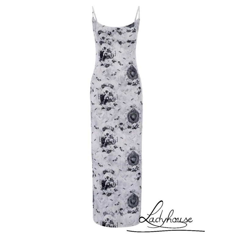 Đầm Hai Dây Ôm Dáng Xẻ Tà In Họa Tiết Thiên Thần Dành Cho Nữ Đi Tiệc Bãi Biển