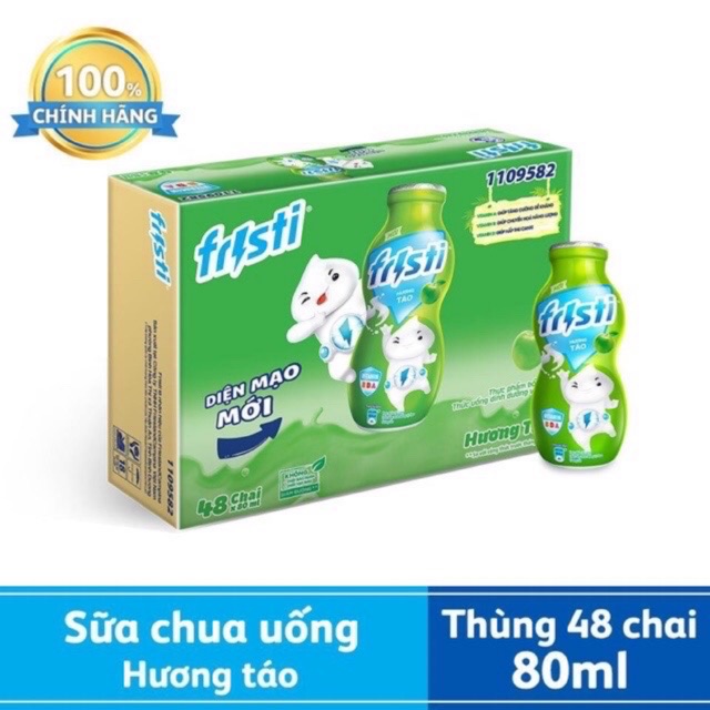 Thùng 48 Chai Sữa Chua Uống Fristi Hương Táo - 48 chai x 80ml