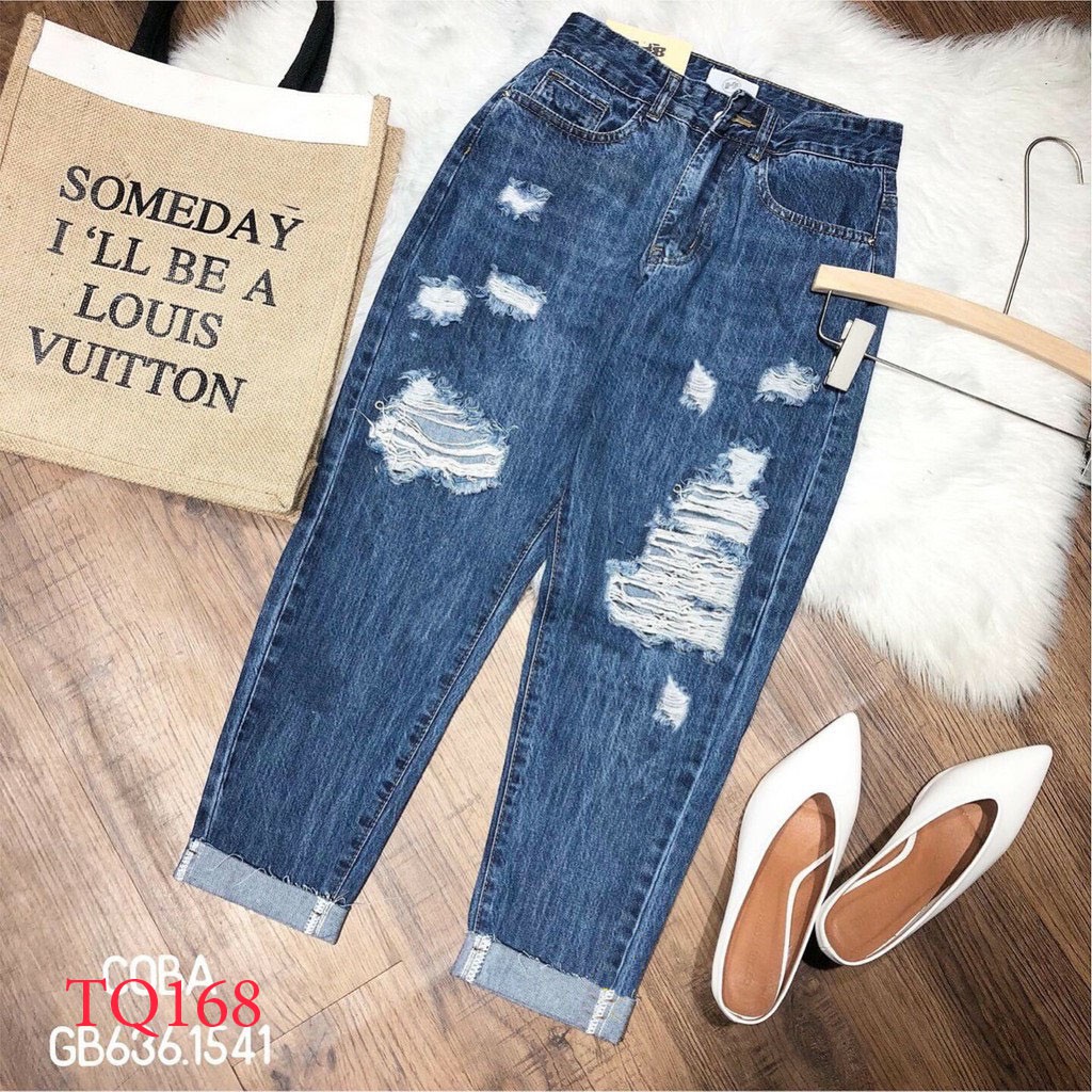 Quần baggy jean nữ cao cấp , màu xanh rách, LB513JL JohnsonLi | BigBuy360 - bigbuy360.vn
