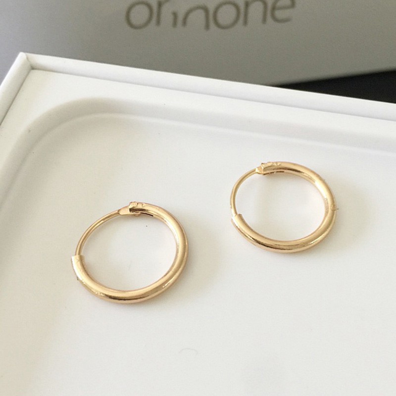 Khuyên Tai Tròn Kim Loại Sáng Bóng