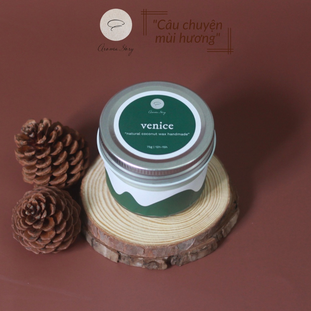 Nến Thơm Trang Trí, Cao Cấp, Tự Nhiên Aroma Story Hương Trà Và Cam Bergamot Venice Size 75g