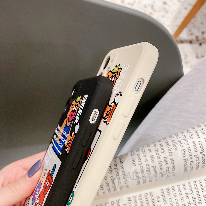 iPhone Case Casing Funny cartoon bear Straight edge Liquid Silica iPhone6 6s 7 8 Plus X XS XR XSMAX 11 12 Anti-fall Lens Protection Soft Case Cover AISMALLNUT