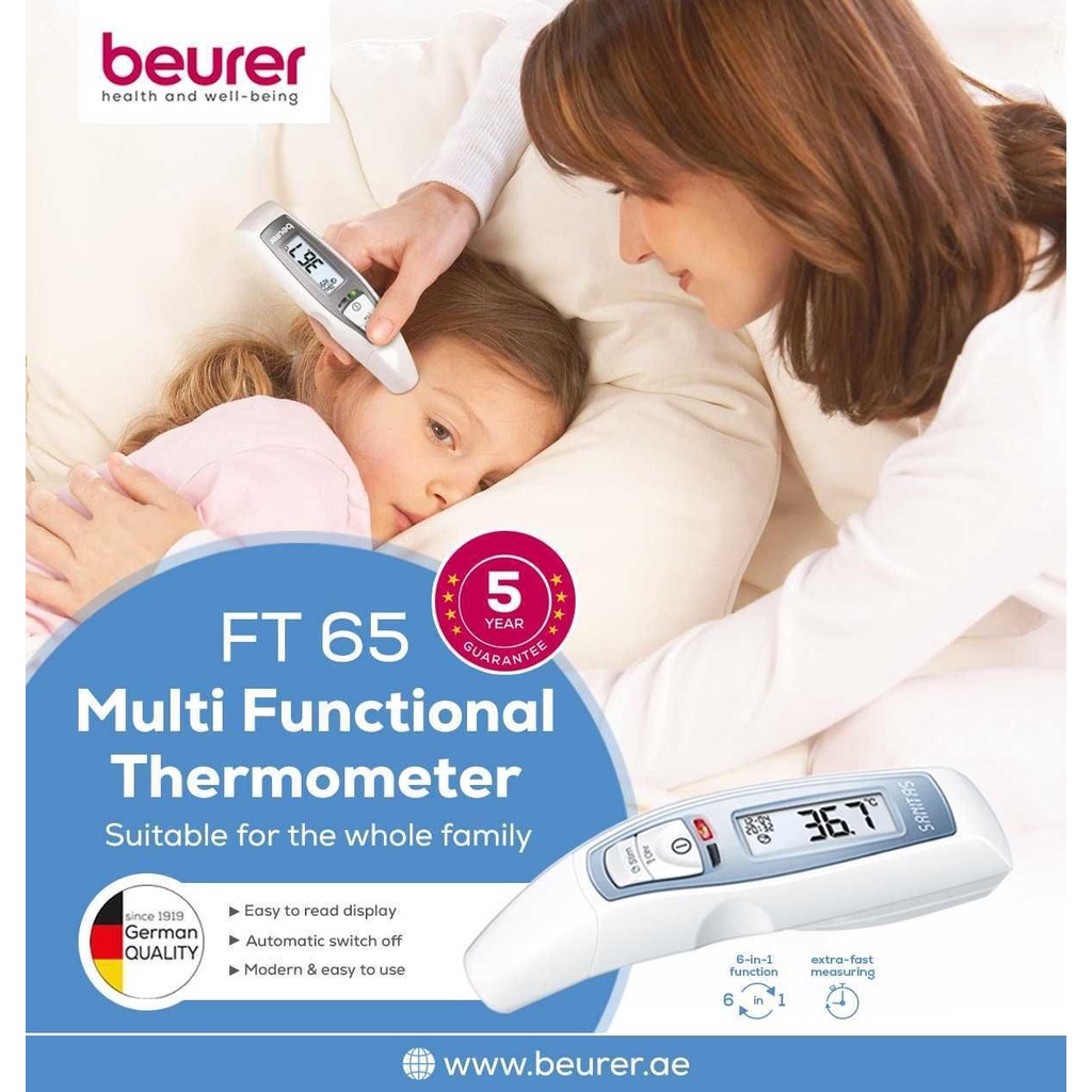 Nhiệt kế hồng ngoại BEURER FT65 |  Đo nhanh , chính xác trong 1 giây - Tích hợp 6 tính năng trong 1 - Bảo hành 24 Tháng
