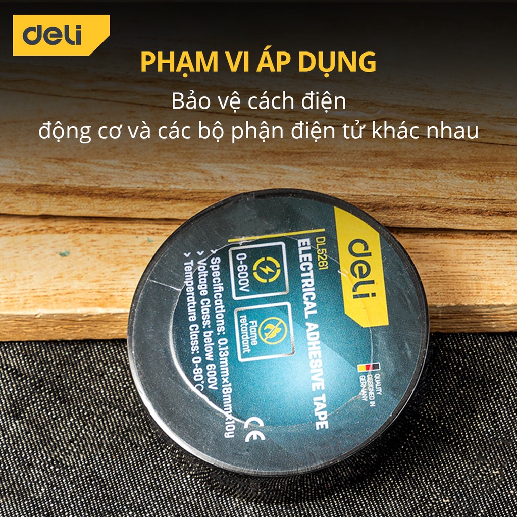 Băng Dính Cách Điện Deli - Chất Liệu Chống Cháy Hiệu Quả - Sử Dụng An Toàn Cho Gia Đình - EDL5261