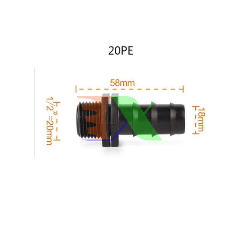 Khởi thủy TKR-1220 Ren 21 ra ống Φ20 mm, Khởi thủy cho dây PVC PE HDPE LDPE