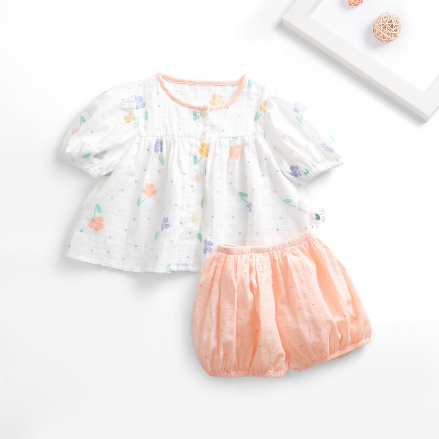 Bộ xô bé gái babydoll tay phồng quần bí Áo Lá Homewear, đồ bộ mặc nhà cho bé vải xô tre mềm mát họa tiết kỳ lân COXO22