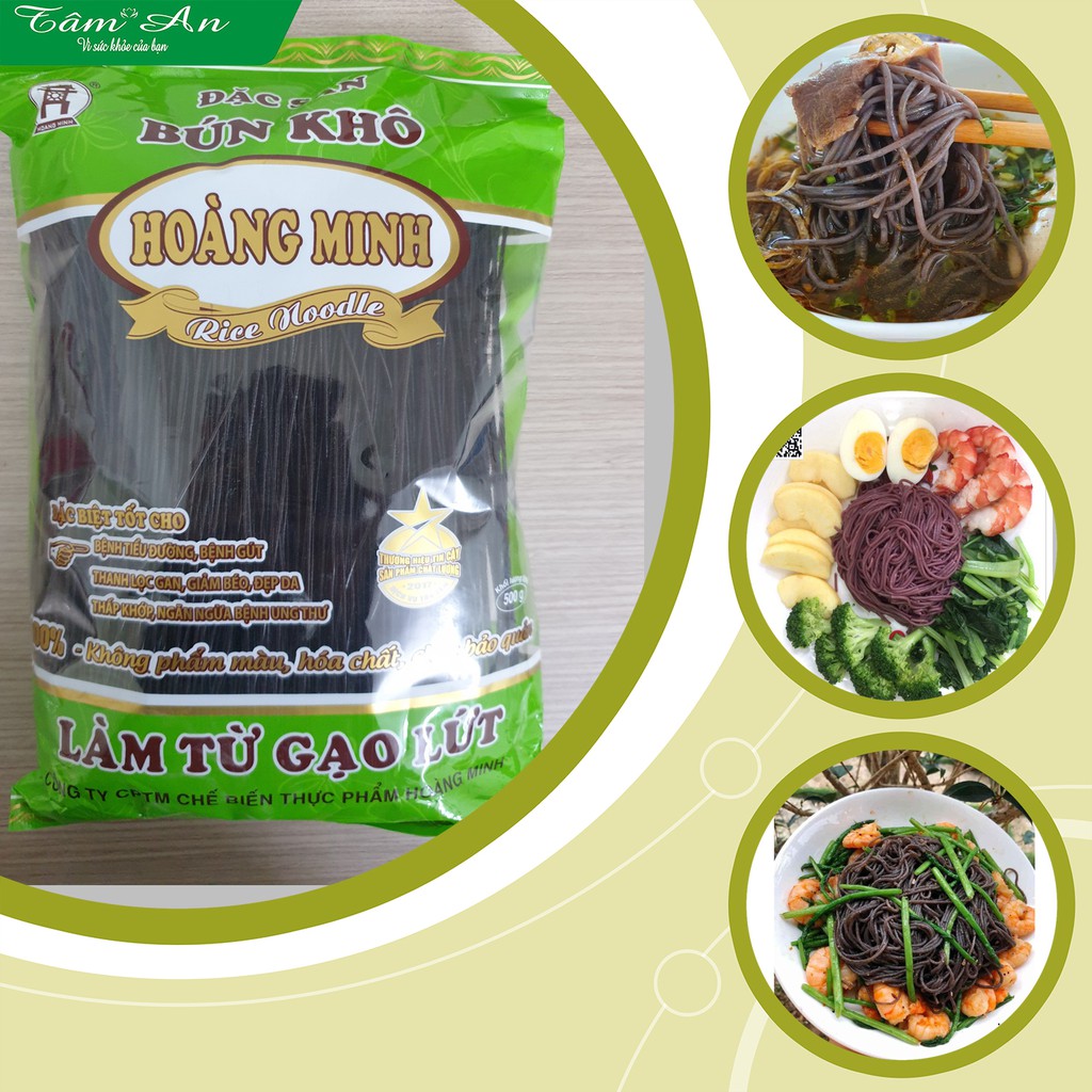 {eatclean - healthy} Bún gạo lứt đen Hoàng Minh - Gói 500g - giảm nguy cơ tiểu đường - Ổn định tim mạch