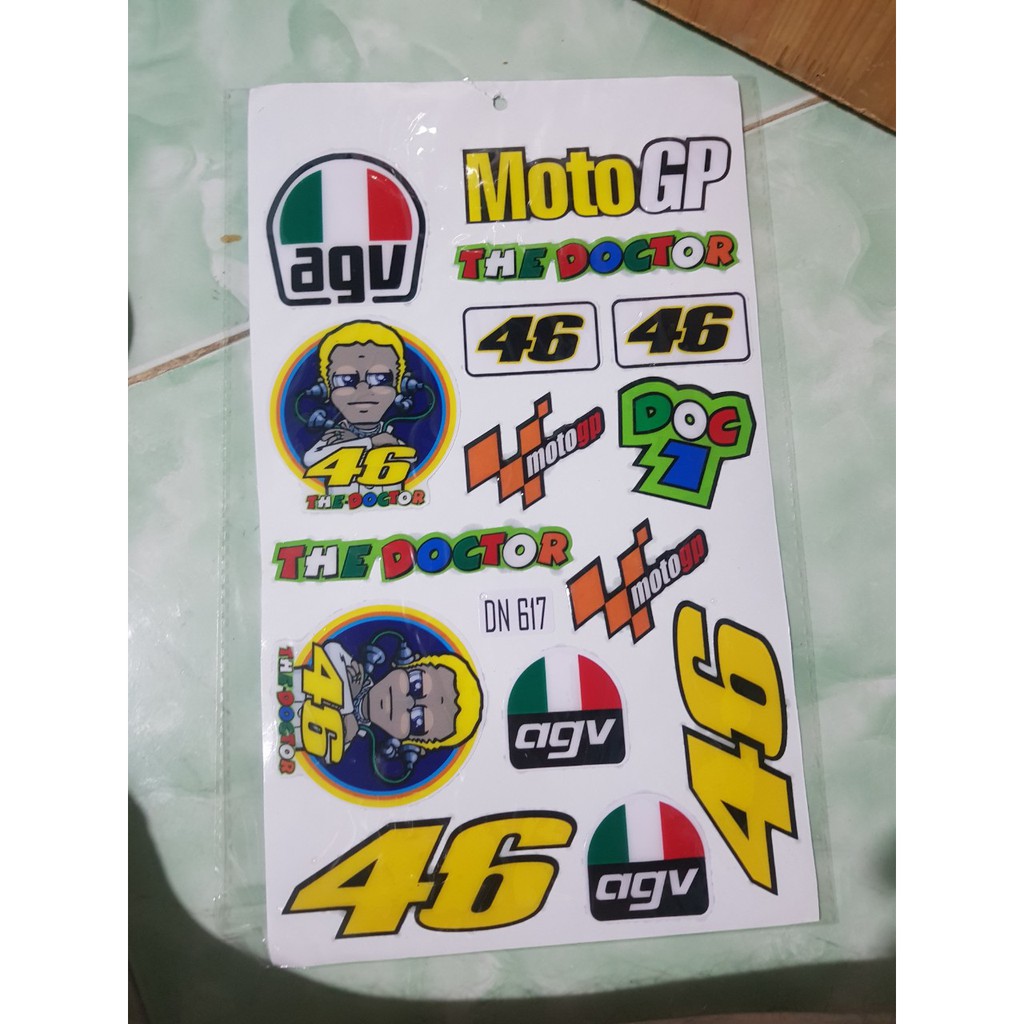 Tem dán xe nổi 2 con đầu vàng, AGV, 46 moto gp the doctor - Racing Group