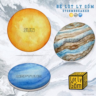 Đế Lót Ly Tròn, Miếng Lót Cốc Thấm Hút Nước Bằng Gốm Cao Cấp Phiên Bản Họa Tiết HỆ MẶT TRỜI - CTLT018 STORMBREAKER