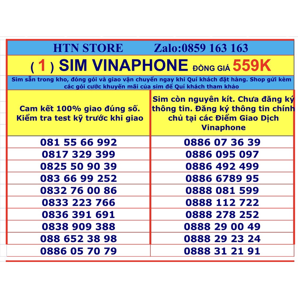 Sim số đẹp Vinaphone đồng giá 559k (1) – sim trả trước nghe gọi và 4G