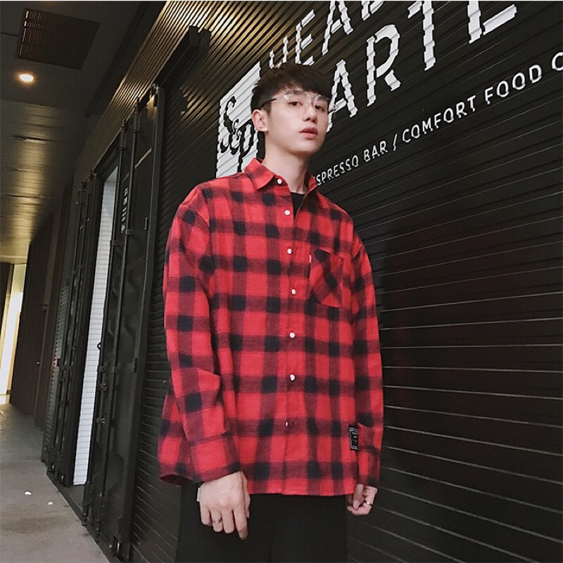 Áo somi nam kẻ caro đỏ dài tay,áo sơ mi nam cổ bẻ,áo cổ đức,áo dạ sơmi mùa đông