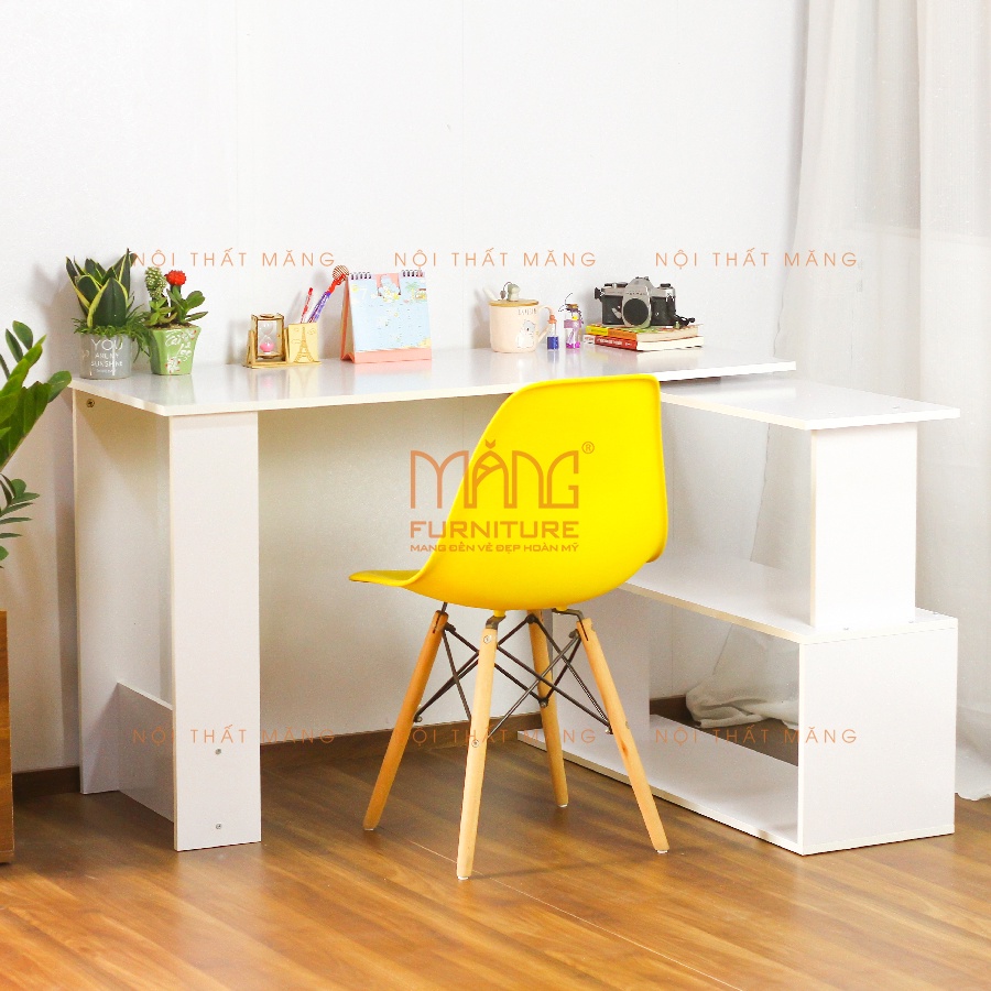 Bàn làm việc xoay 360, thông minh có kệ gỗ sử dụng văn phòng, học bài, để máy tính cho học sinh, sinh viên mẫu blv12