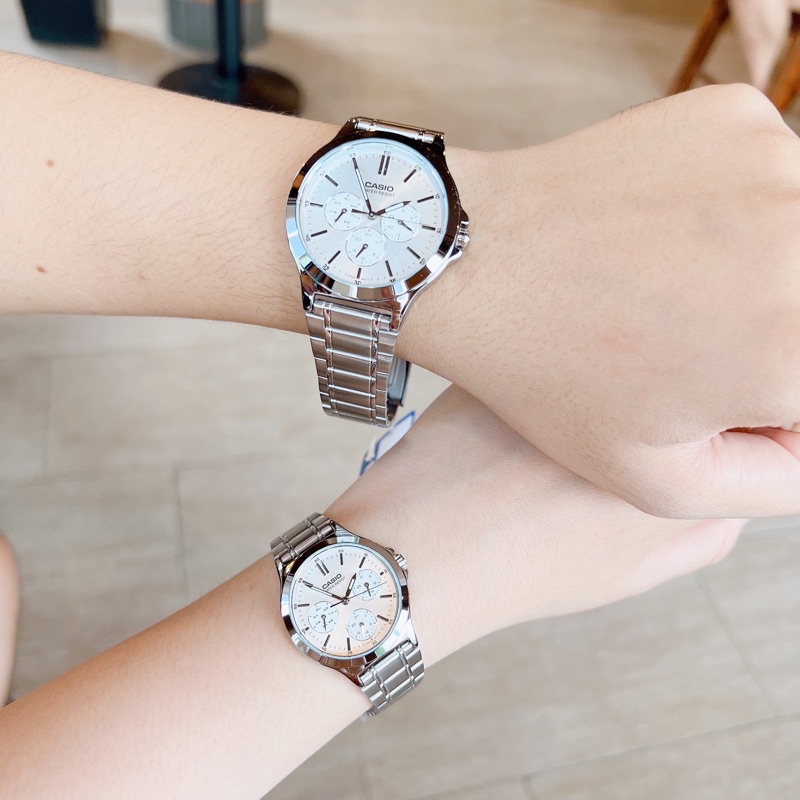 Đồng hồ nam nữ- Đồng hồ đôi dây thép Casio V300D-7UVDF Mặt trắng chống nước Bảo hành 1 năm Hyma watch