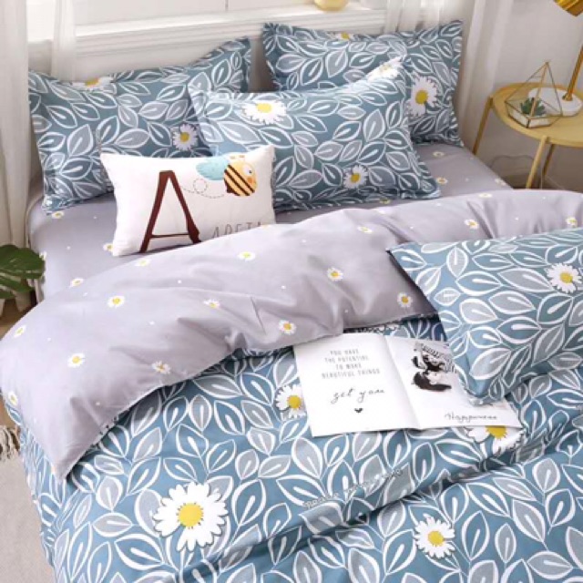 Bộ Chăn ga cotton poly Emmidecor - mẫu lá chuối xanh