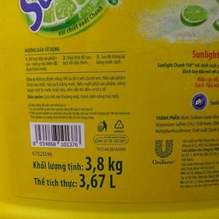 NƯỚC RỬA CHÉN SUNLIGHT CHANH 3.8kg