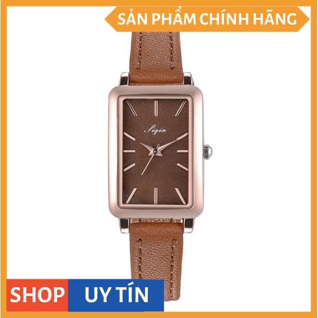 Đồng hồ nữ Jigin hàng chính hãng mặt chữ nhật dây da mềm mỏng ôm tay