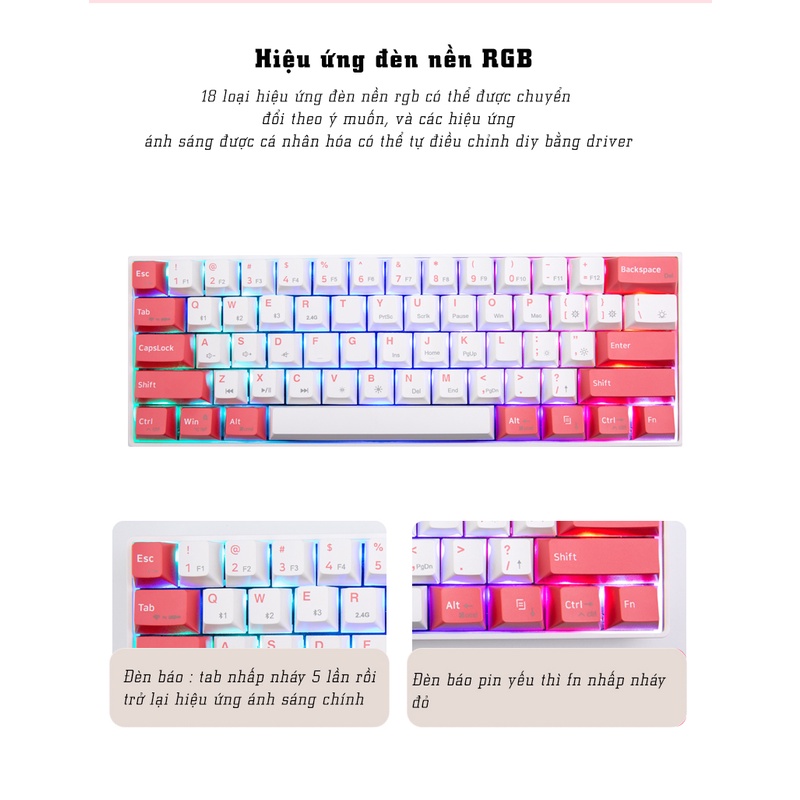 Bàn phím cơ không dây Dual Mode Newmen GM610 Pro,tặng kèm bộ 4 keycap rồng-hổ, bh 24 tháng,tương thích PC/Laptop/Mac/...